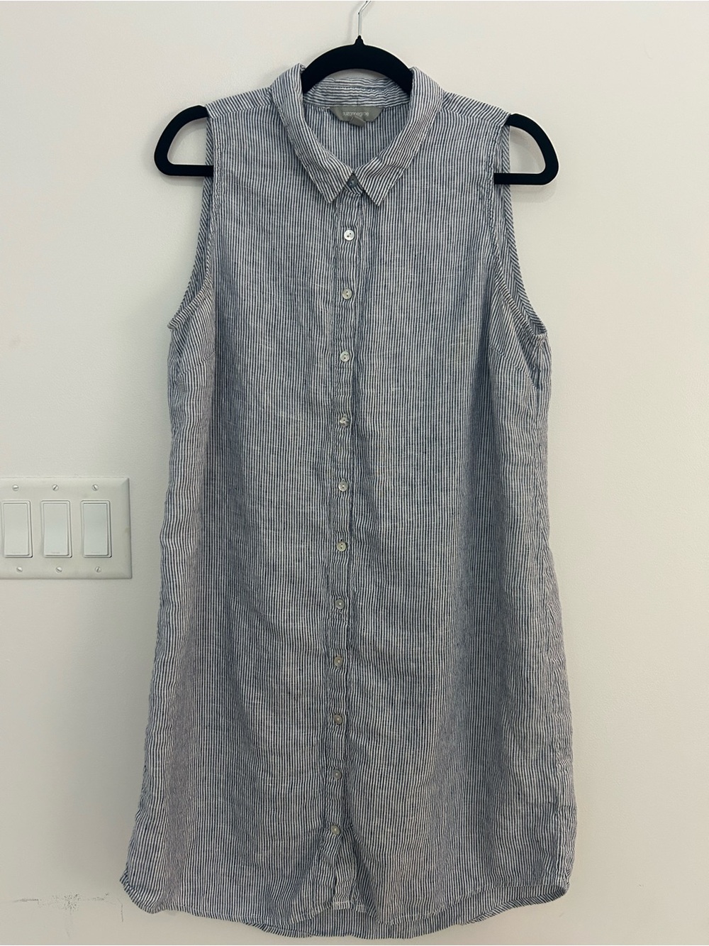 Suzanne Grae 100% Linen Tunic Top 14 Blue Stripe Coastal Nautical